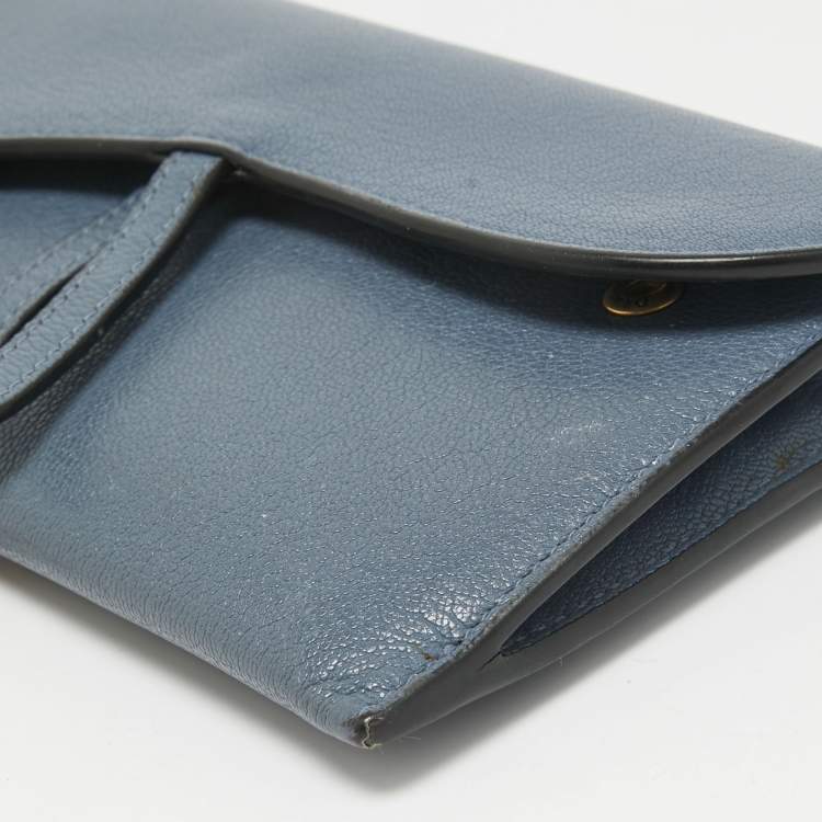 Pre Owned Dior Blue Leather Saddle Wallet On Chain