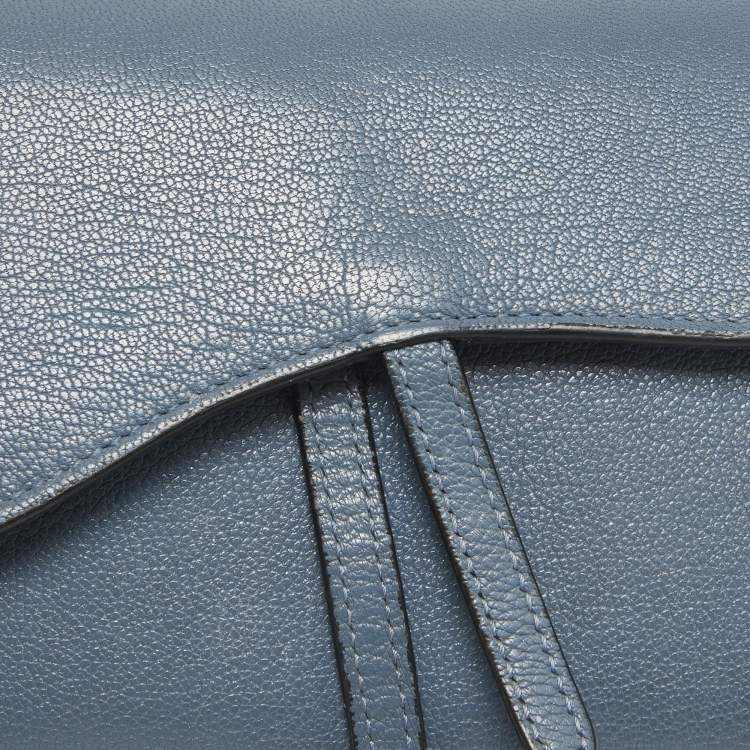 Pre Owned Dior Blue Leather Saddle Wallet On Chain