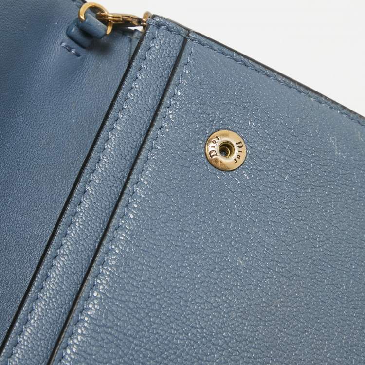 Pre Owned Dior Blue Leather Saddle Wallet On Chain