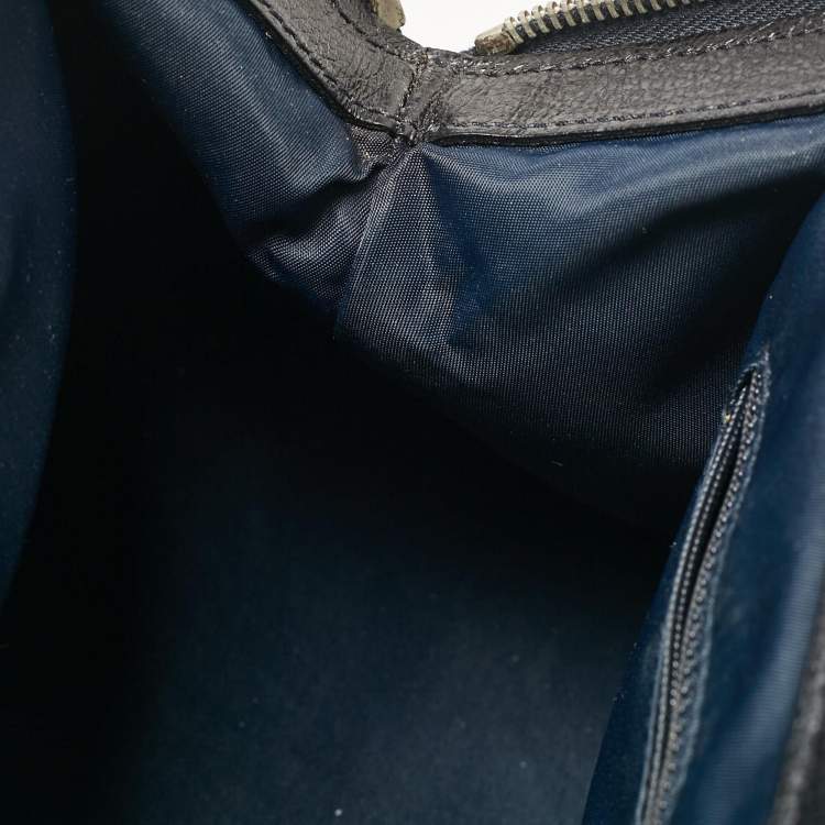 Pre Owned Dior Navy Blue Oblique Denim and Leather Flight Frame Satchel