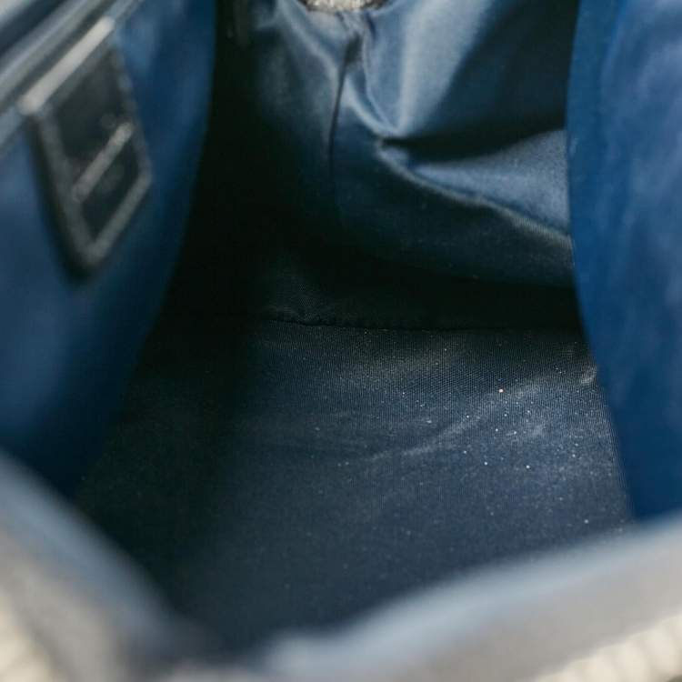 Pre Owned Dior Navy Blue Oblique Denim and Leather Flight Frame Satchel