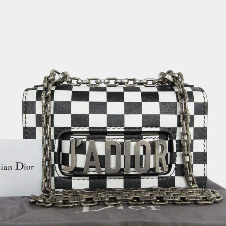 Pre Owned Christian Dior Leather Black x White JA Dior Shoulder Bag