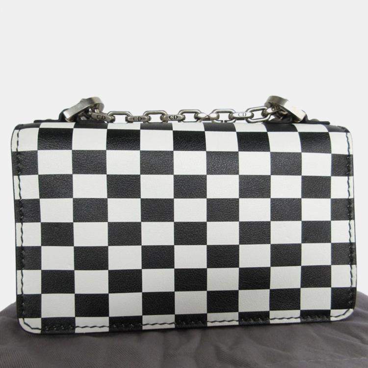 Pre Owned Christian Dior Leather Black x White JA Dior Shoulder Bag