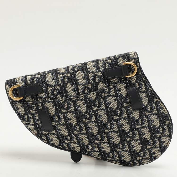 Pre Owned Dior Blue/Black Oblique Canvas and Leather Saddle Belt Bag