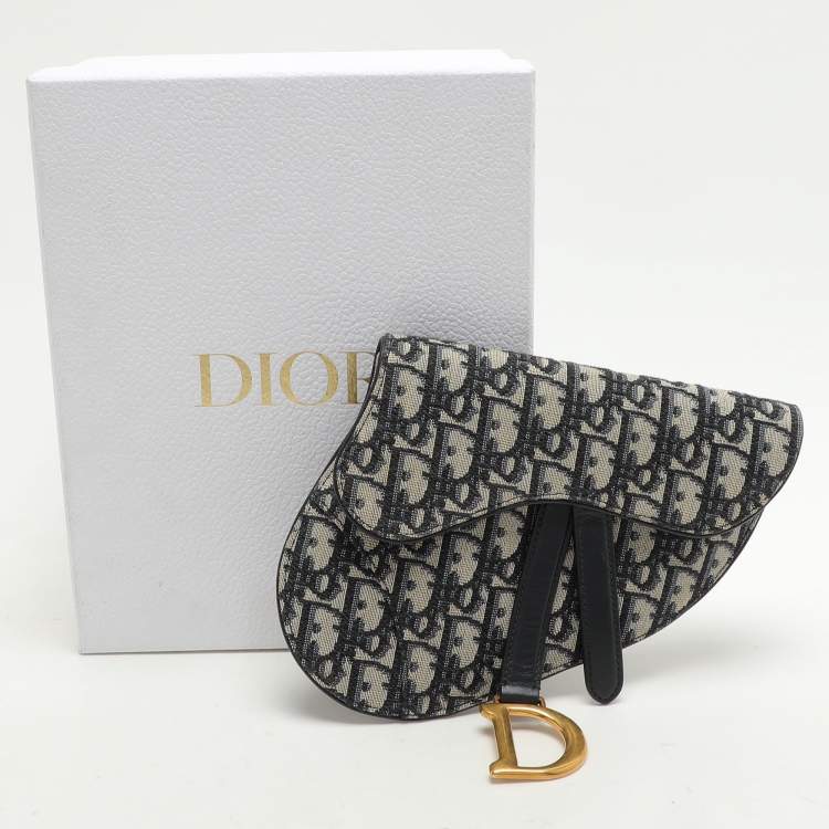 Pre Owned Dior Blue/Black Oblique Canvas and Leather Saddle Belt Bag
