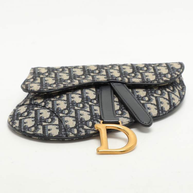 Pre Owned Dior Blue/Black Oblique Canvas and Leather Saddle Belt Bag