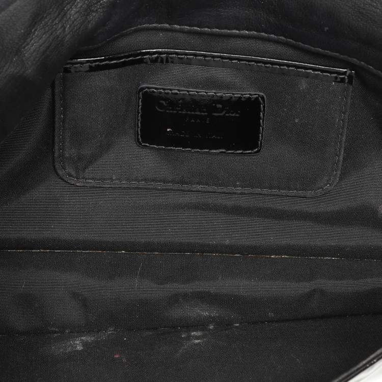 Pre Owned Dior Black Quilted Cannage Patent Leather Lady Dior Chain Clutch