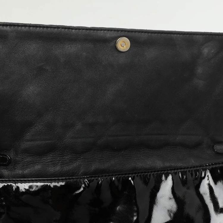 Pre Owned Dior Black Quilted Cannage Patent Leather Lady Dior Chain Clutch