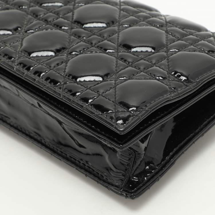 Pre Owned Dior Black Quilted Cannage Patent Leather Lady Dior Chain Clutch