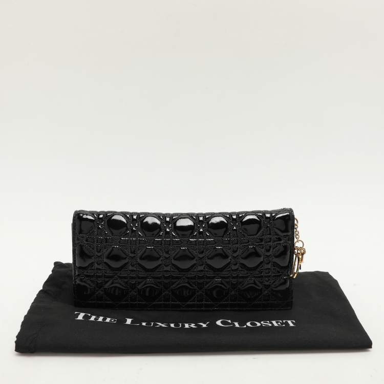 Pre Owned Dior Black Quilted Cannage Patent Leather Lady Dior Chain Clutch