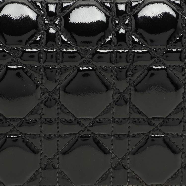 Pre Owned Dior Black Quilted Cannage Patent Leather Lady Dior Chain Clutch