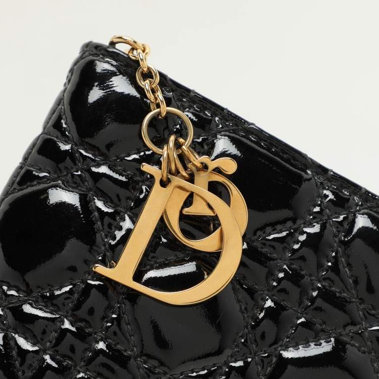 Pre Owned Dior Black Quilted Cannage Patent Leather Lady Dior Chain Clutch