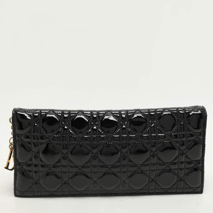 Pre Owned Dior Black Quilted Cannage Patent Leather Lady Dior Chain Clutch