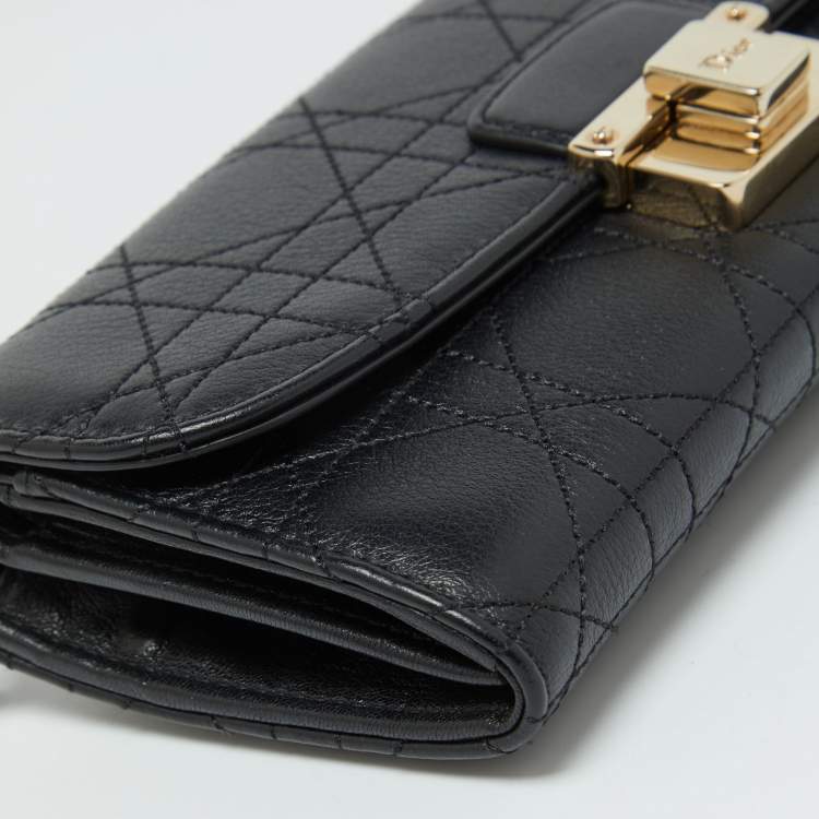 Pre Owned Dior Black Cannage Leather Rendezvous Wallet on Chain