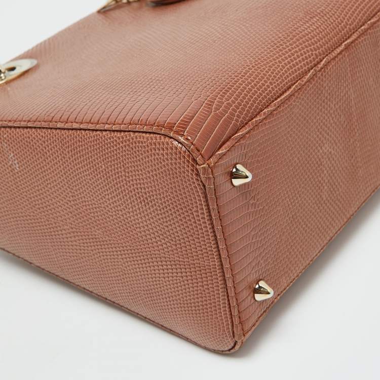 Pre Owned Dior Brown Lizard Medium Lady Dior Tote