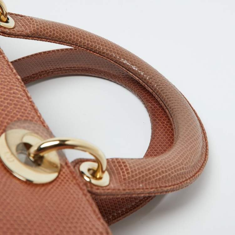 Pre Owned Dior Brown Lizard Medium Lady Dior Tote