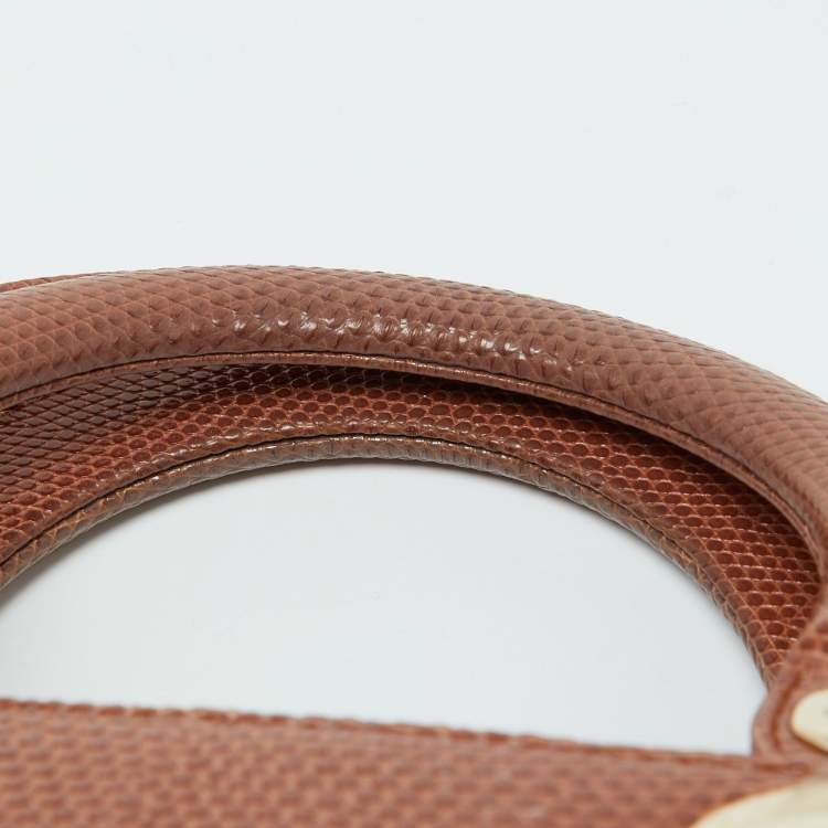 Pre Owned Dior Brown Lizard Medium Lady Dior Tote