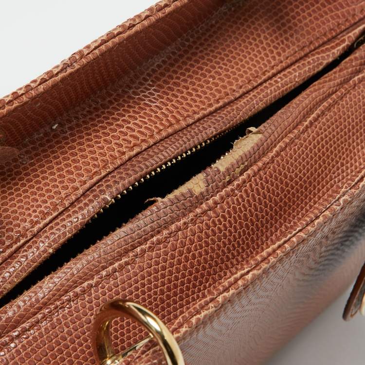 Pre Owned Dior Brown Lizard Medium Lady Dior Tote