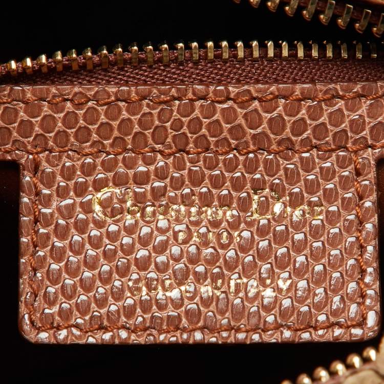 Pre Owned Dior Brown Lizard Medium Lady Dior Tote