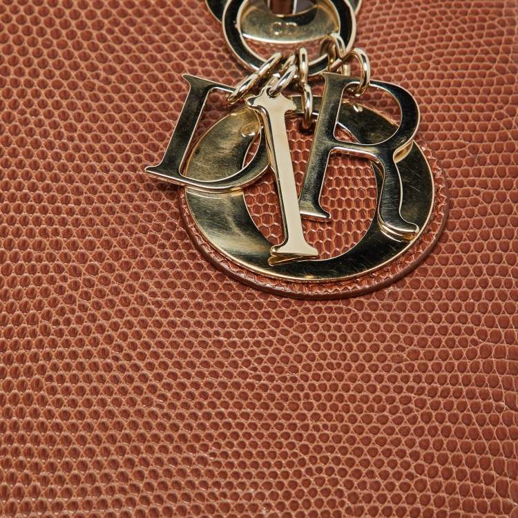 Pre Owned Dior Brown Lizard Medium Lady Dior Tote