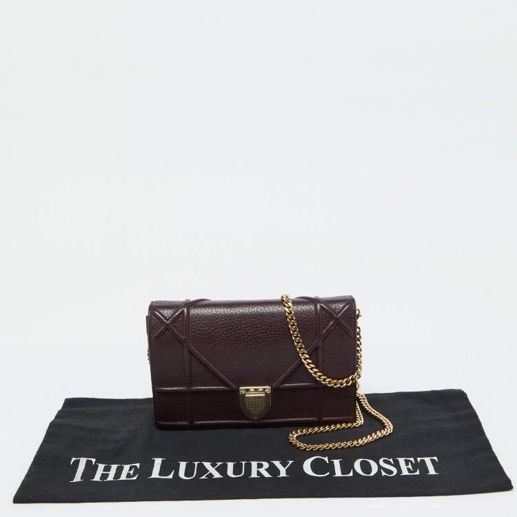 Pre Owned Dior Dark Burgundy Leather Diorama Wallet on Chain