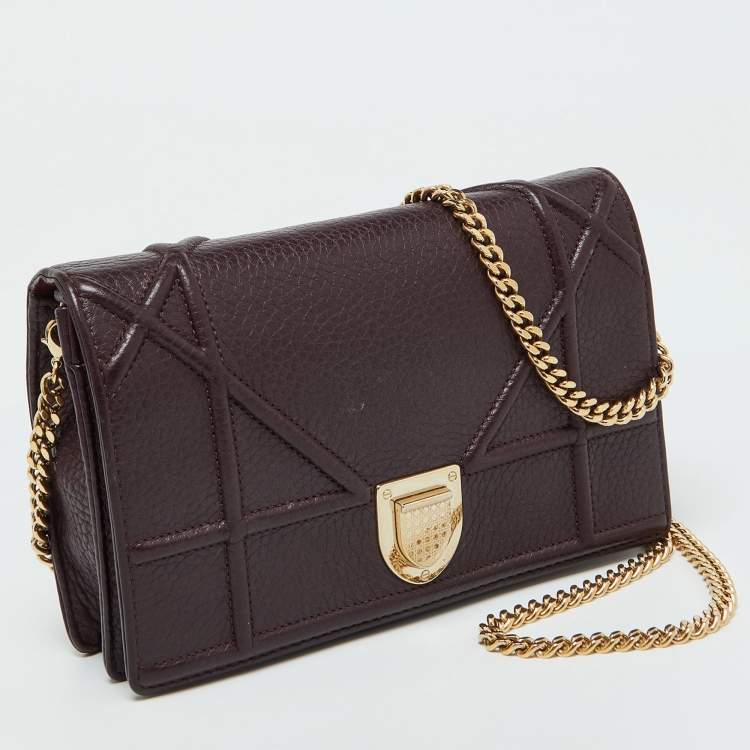 Pre Owned Dior Dark Burgundy Leather Diorama Wallet on Chain