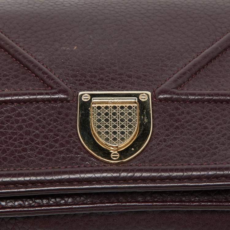Pre Owned Dior Dark Burgundy Leather Diorama Wallet on Chain