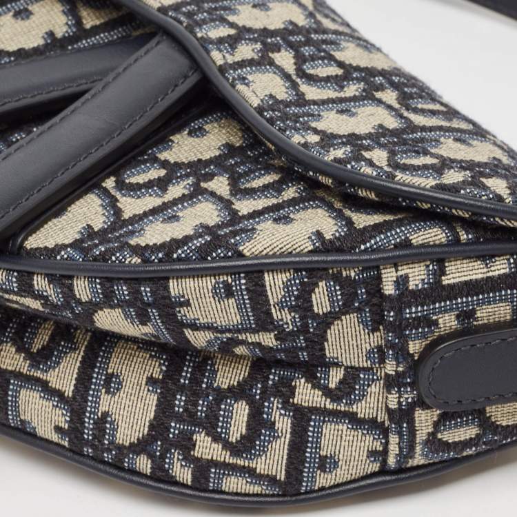 Pre Owned Dior Navy Blue Oblique Canvas and Leather Mini Saddle Bag