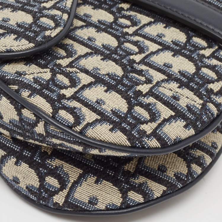 Pre Owned Dior Navy Blue Oblique Canvas and Leather Mini Saddle Bag