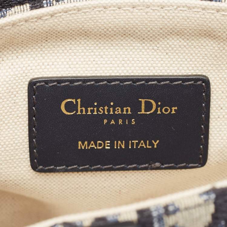Pre Owned Dior Navy Blue Oblique Canvas and Leather Mini Saddle Bag