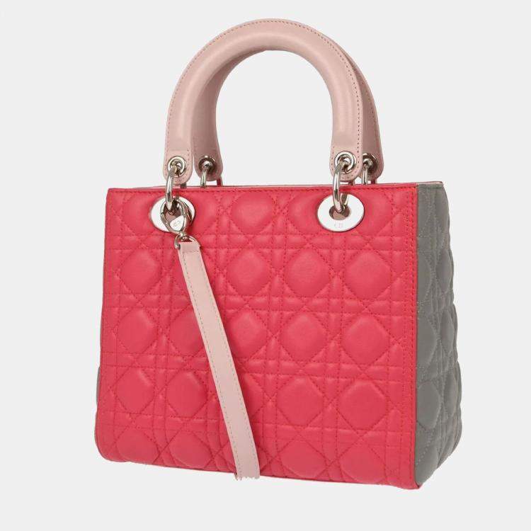 Pre Owned Christian Dior Pink Lambskin Lady Dior Cannage Handbag