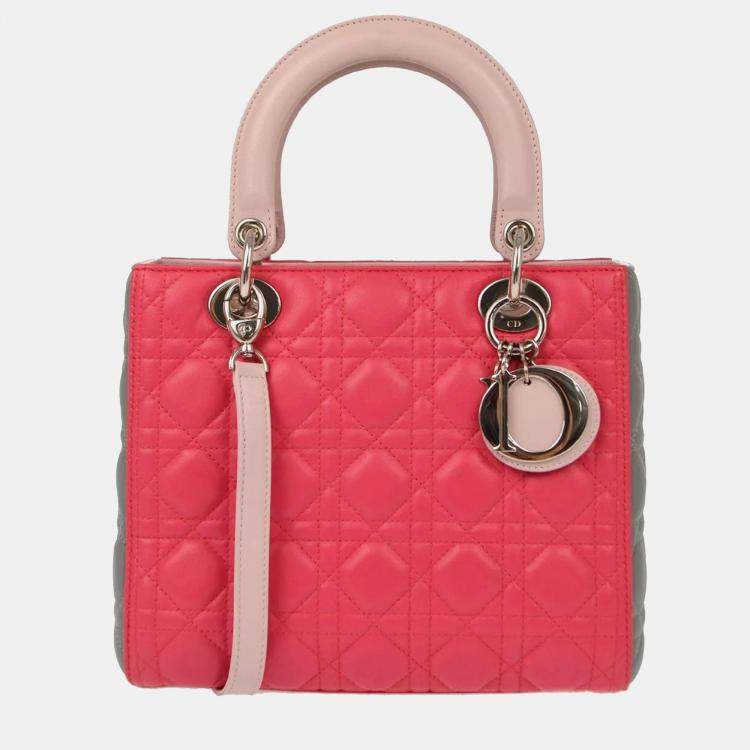 Pre Owned Christian Dior Pink Lambskin Lady Dior Cannage Handbag