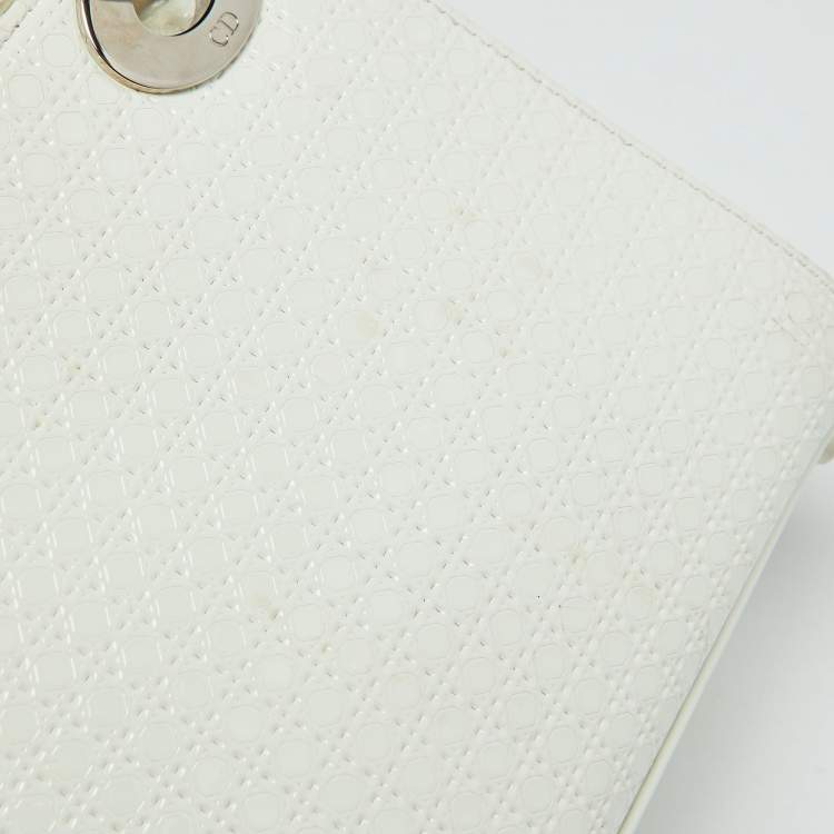 Pre Owned Dior White Microcannage Patent Leather Mini Lady Dior Tote