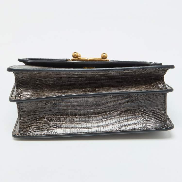 Pre Owned Dior Grey/Brown Lizard DiorDirection Flap Bag