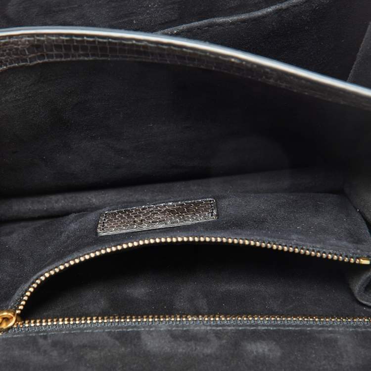 Pre Owned Dior Grey/Brown Lizard DiorDirection Flap Bag