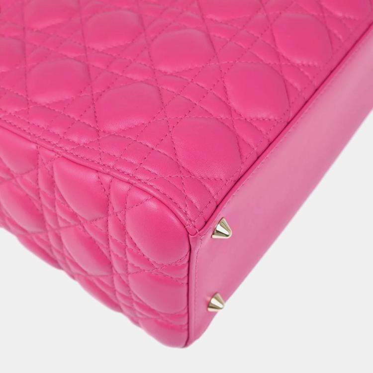 Pre Owned Christian Dior Pink Lambskin Lady Dior Cannage Handbag