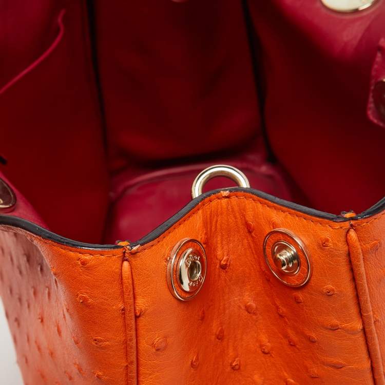 Pre Owned Dior Orange Ostrich Medium Diorissimo Shopper Tote