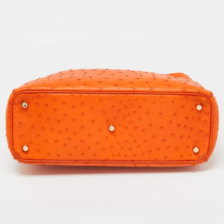 Pre Owned Dior Orange Ostrich Medium Diorissimo Shopper Tote