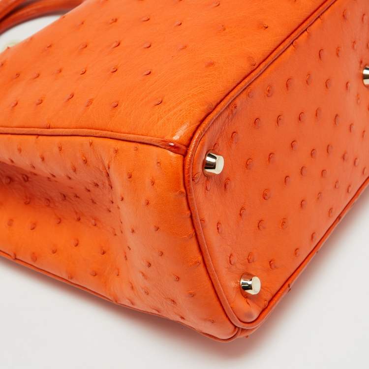 Pre Owned Dior Orange Ostrich Medium Diorissimo Shopper Tote