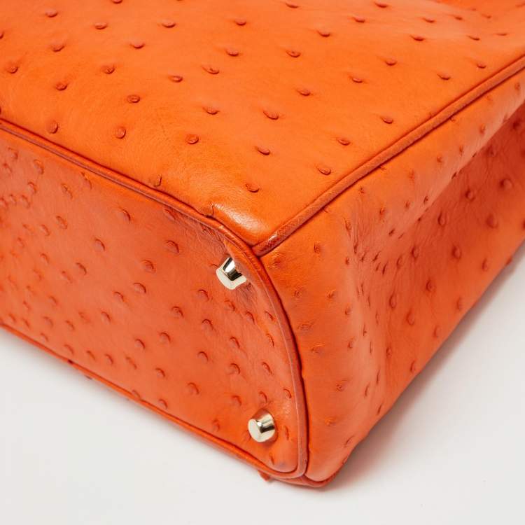 Pre Owned Dior Orange Ostrich Medium Diorissimo Shopper Tote