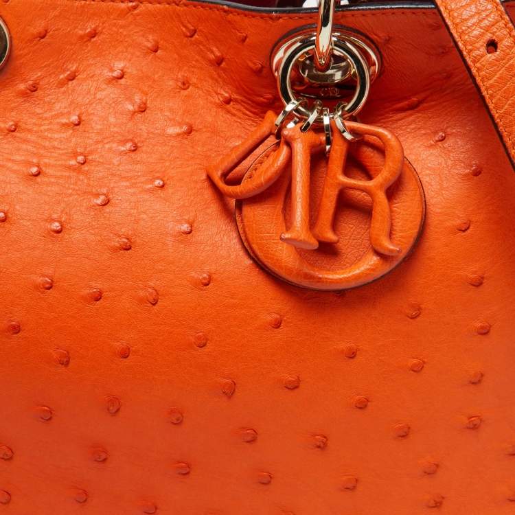 Pre Owned Dior Orange Ostrich Medium Diorissimo Shopper Tote