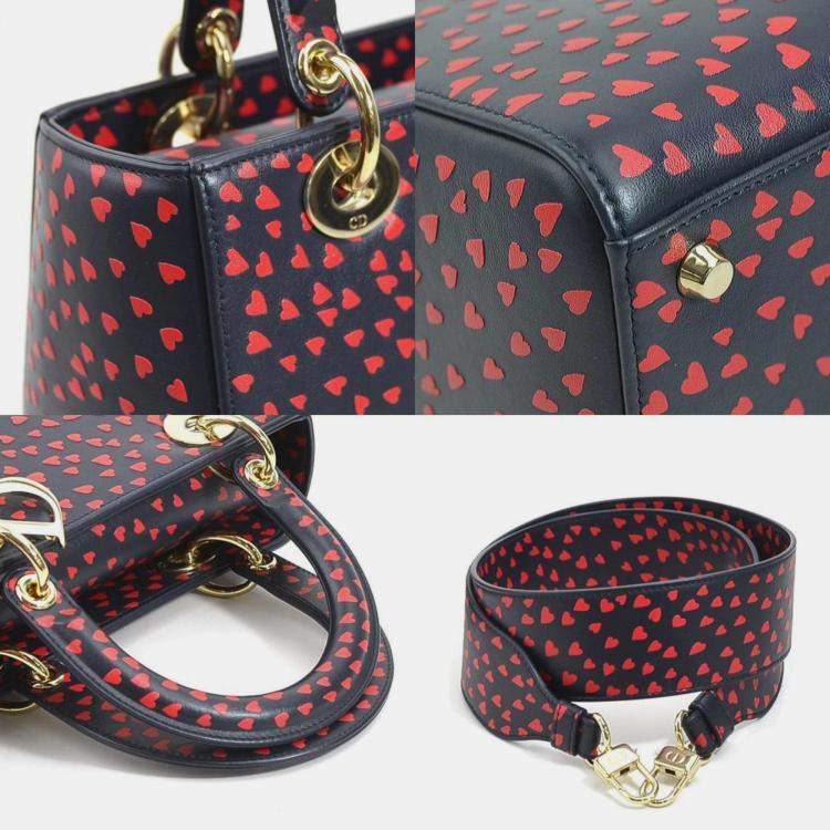مملوكة مسبقًا Christian Dior Leather Navy x Red I Love Paris Lady Shoulder Bag