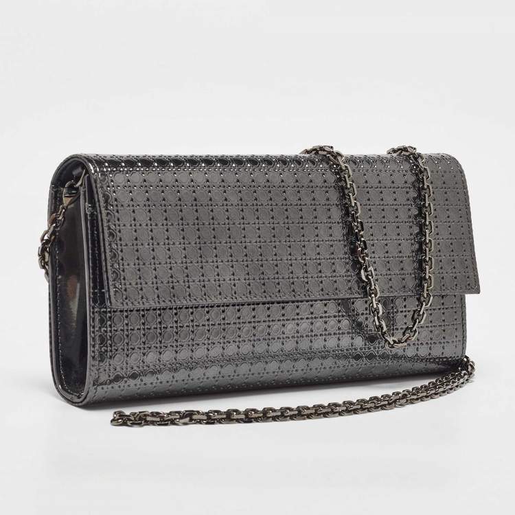 Pre Owned Dior Metallic Patent Leather Micro Cannage Croisiere Wallet on Chain