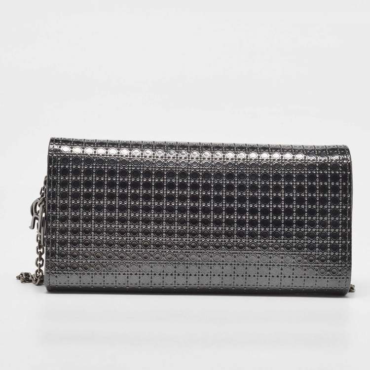 Pre Owned Dior Metallic Patent Leather Micro Cannage Croisiere Wallet on Chain
