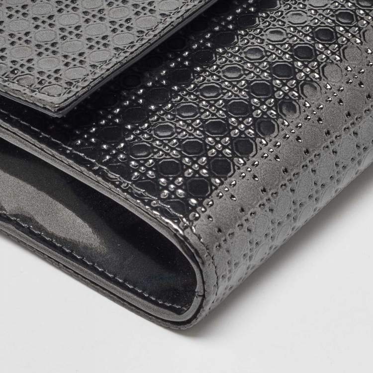 Pre Owned Dior Metallic Patent Leather Micro Cannage Croisiere Wallet on Chain