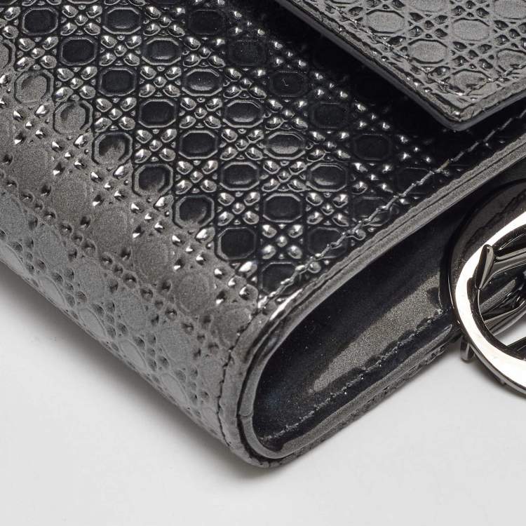 Pre Owned Dior Metallic Patent Leather Micro Cannage Croisiere Wallet on Chain