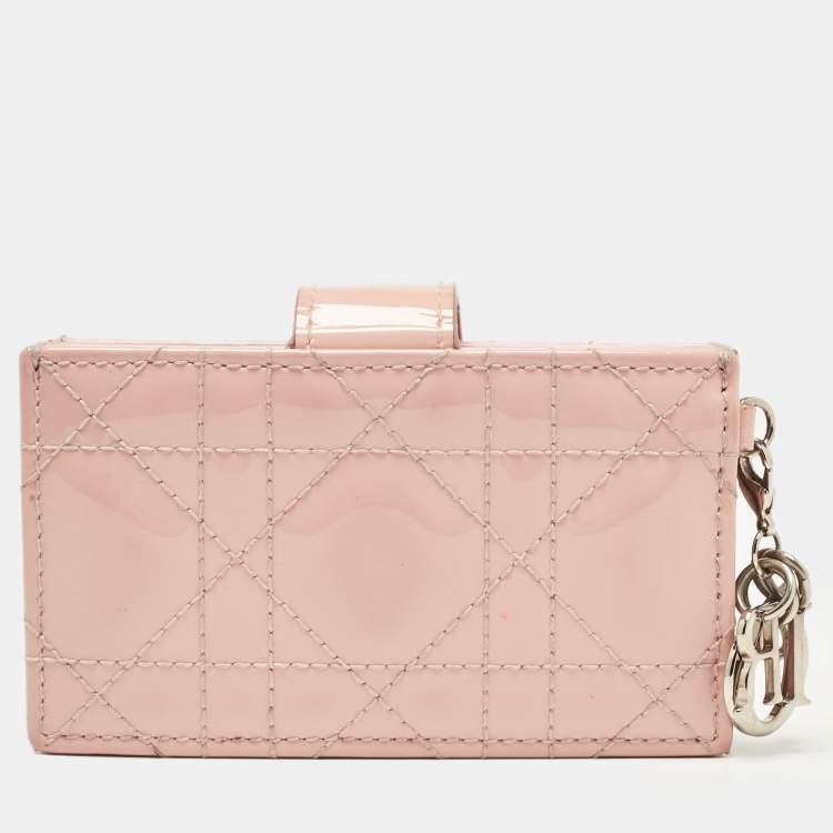مملوكة مسبقًا Dior Light Pink Cannage Patent Leather Jasmine Card Holder