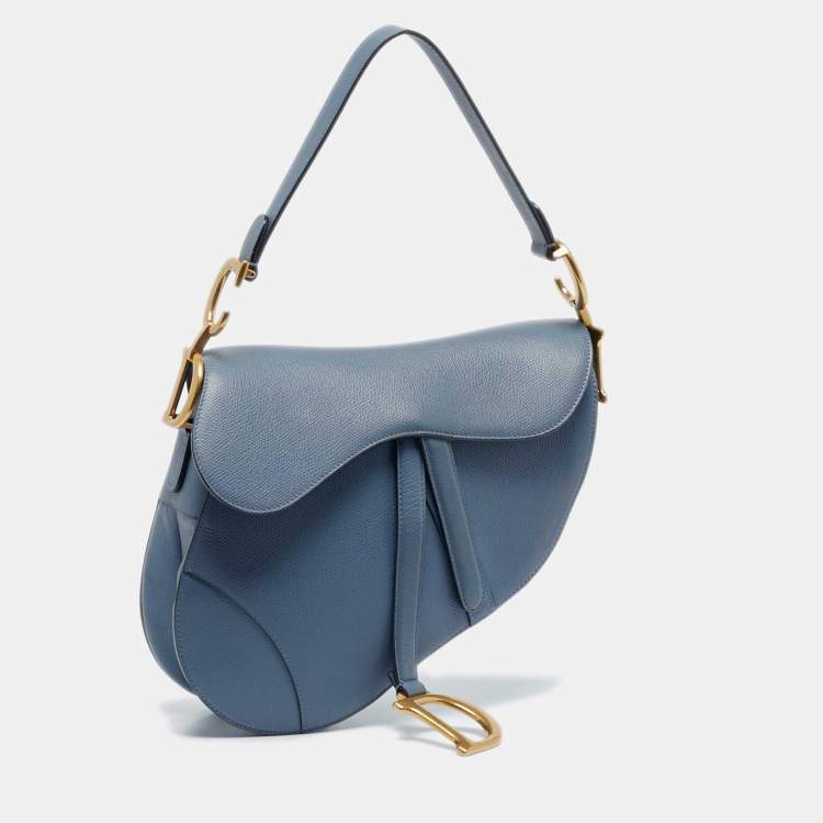 Pre Owned Dior Blue Leather Saddle Bag