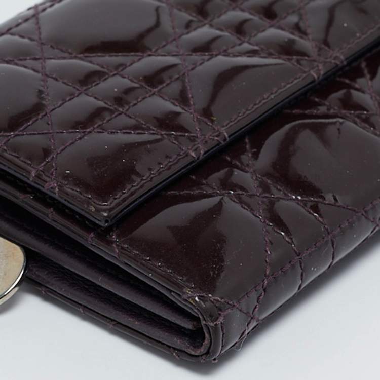 Pre Owned Dior Purple Cannage Patent Leather Lady Dior Wallet On Chain