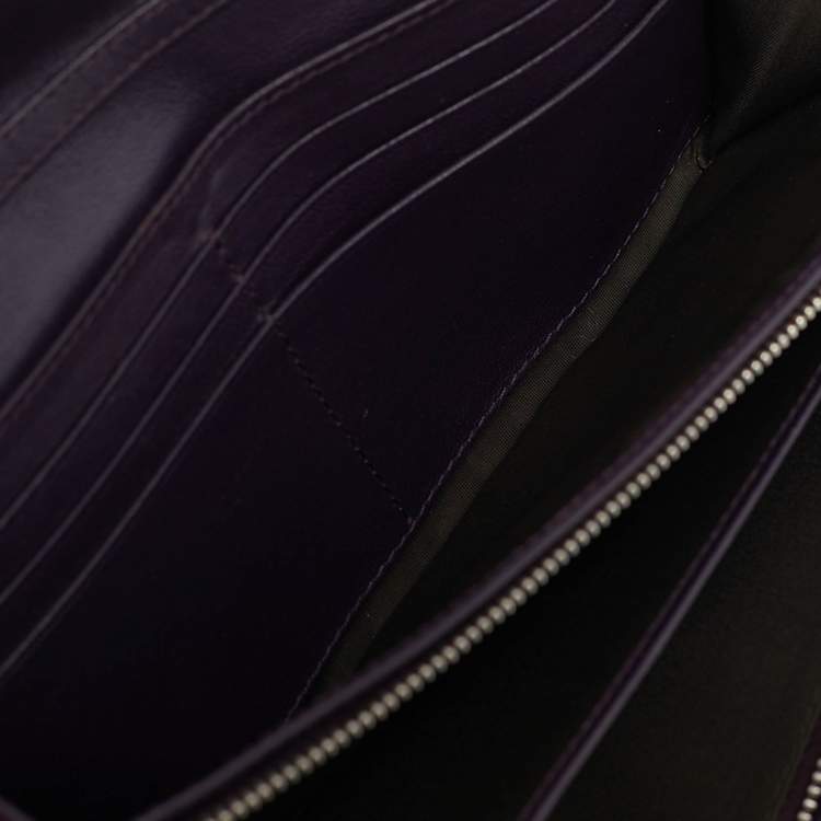 Pre Owned Dior Purple Cannage Patent Leather Lady Dior Wallet On Chain